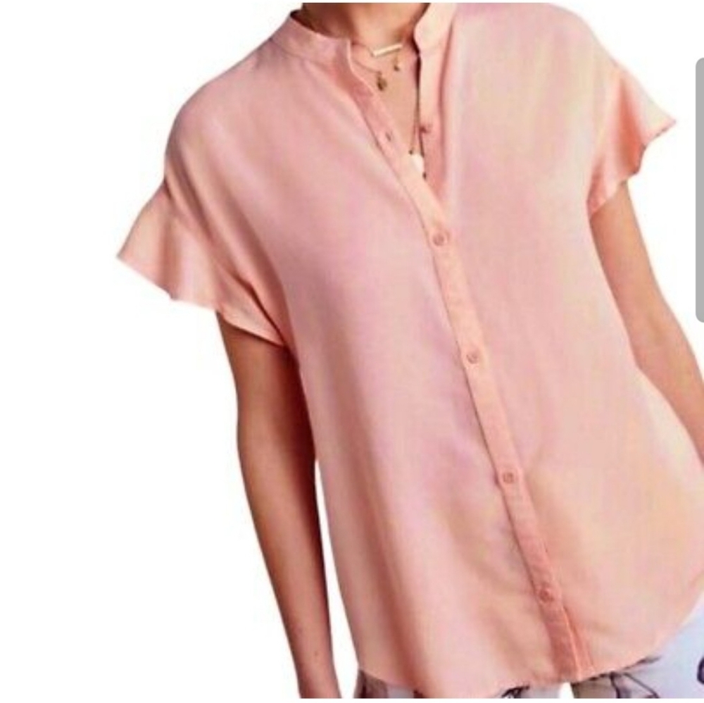 Anthropologie Cloth and Stone peach flutter sleeve button-down shirt Small